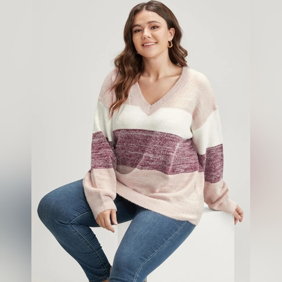 NWT, BloomChic, Striped, V-Neck, Sweater, Plus Size 18-20/2X - Picture 3 of 5